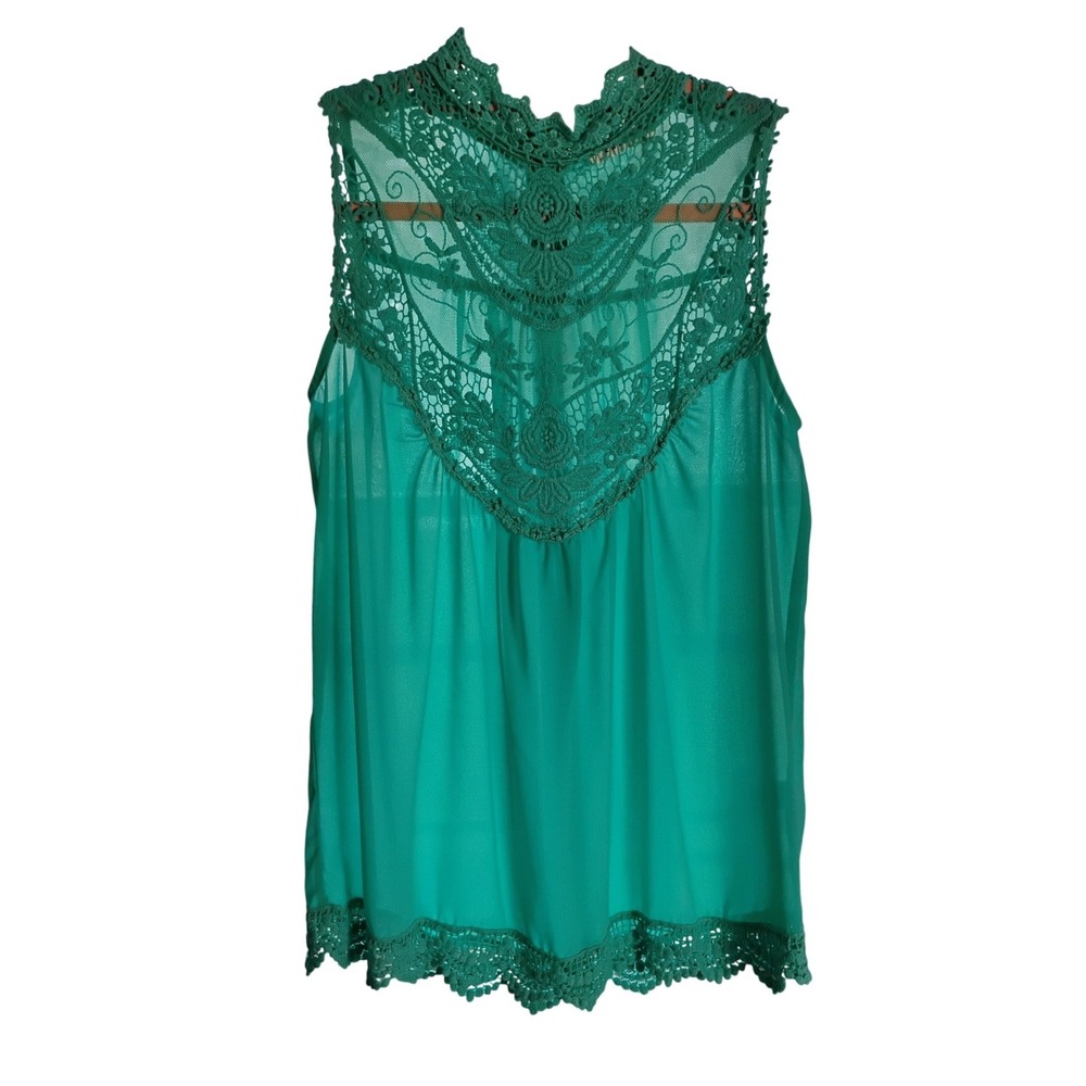 Entro Women's Sleeveless Lace Trim High Neck Blouse‎ Top - Size S